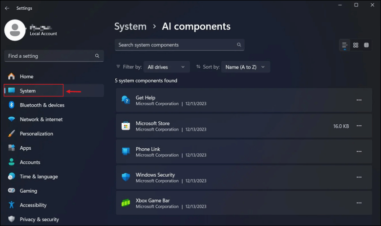 view AI components in systems